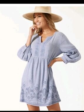Tommy Bahama St. Lucia Split-Neck Dress Billowy Blue